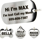 PetANTastic polished stainless steel heart shaped pet id tag details.