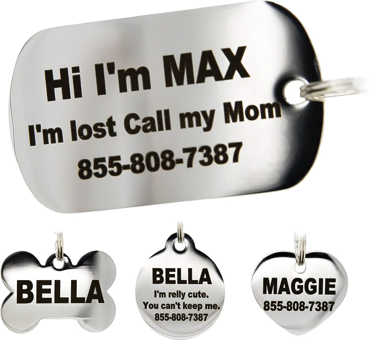 PetANTastic polished stainless steel heart shaped pet id tag details.