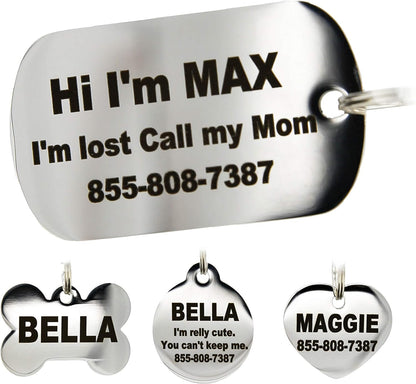 PetANTastic polished stainless steel heart shaped pet id tag details.
