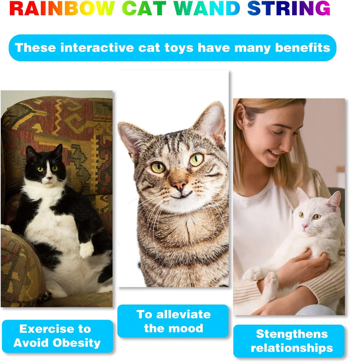 Amaxiu premium pet teaser stick showing secure attachment and non toxic ribbon materials