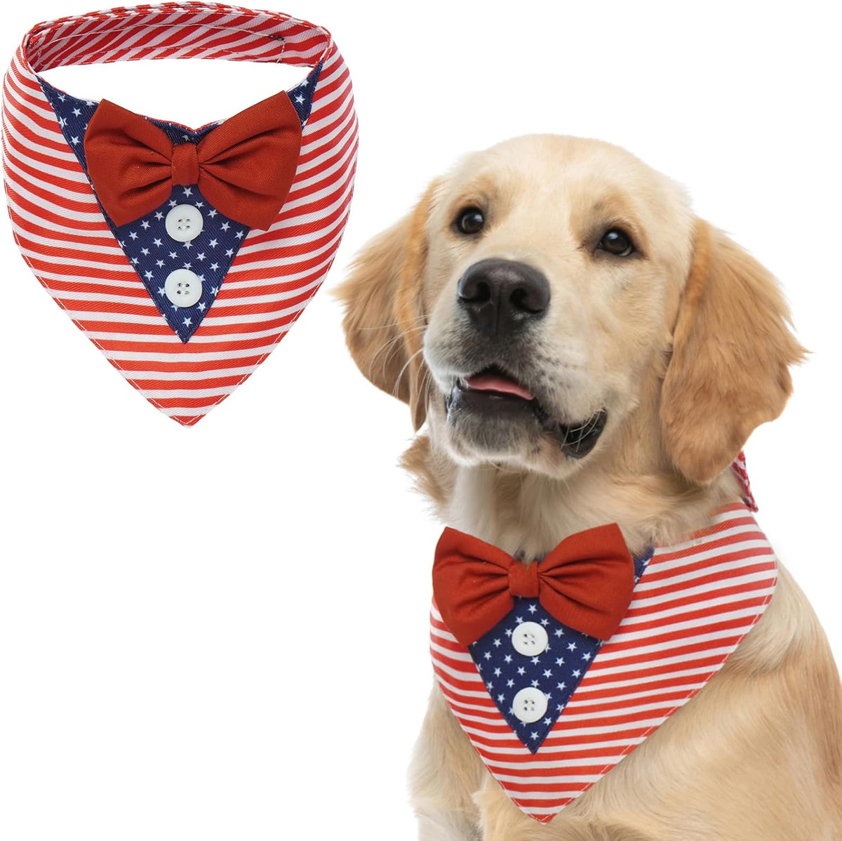 FUAMEY Dog Tuxedo American Flag for Medium Dogs,Dog Formal Suit Dogs Attire Pet Bow Tie Puppy Party Costumes Cat Tux Outfits Pets Bandana Cosplay Adjustable Bowties 4th of July Independence Day M - Image 9