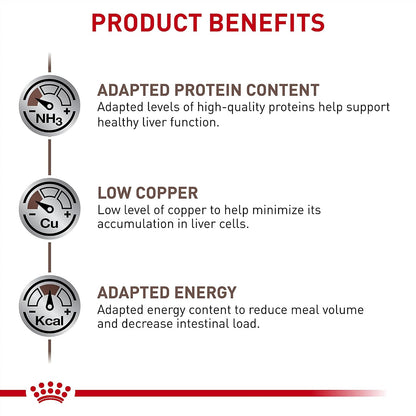 Royal Canin veterinary exclusive hepatic dry dog food detailed feeding guide close up