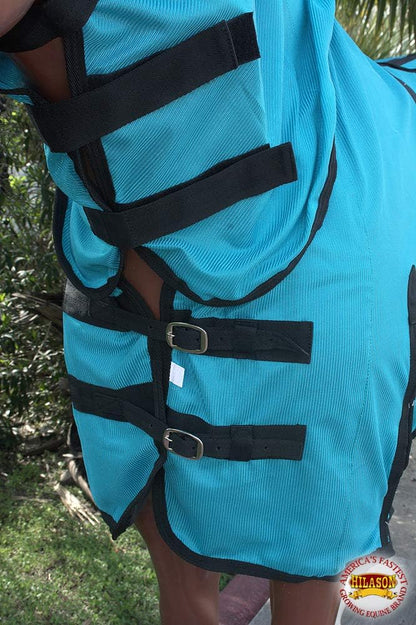 Detailed shot of the shoulder gusset design on the Hilason equine fly rug