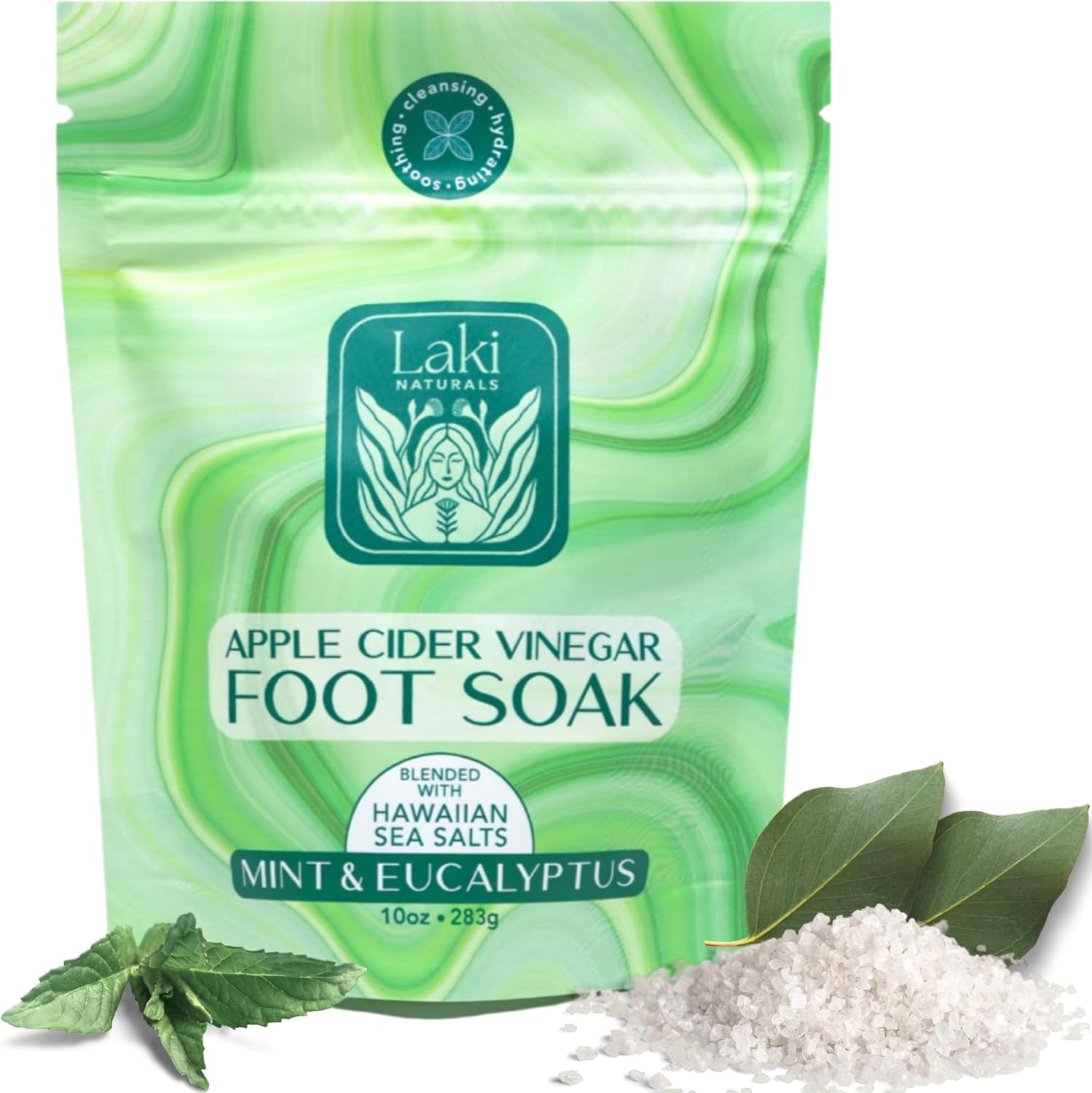 Laki Naturals Apple Cider Vinegar Foot Soak 10 Ounce pouch front view