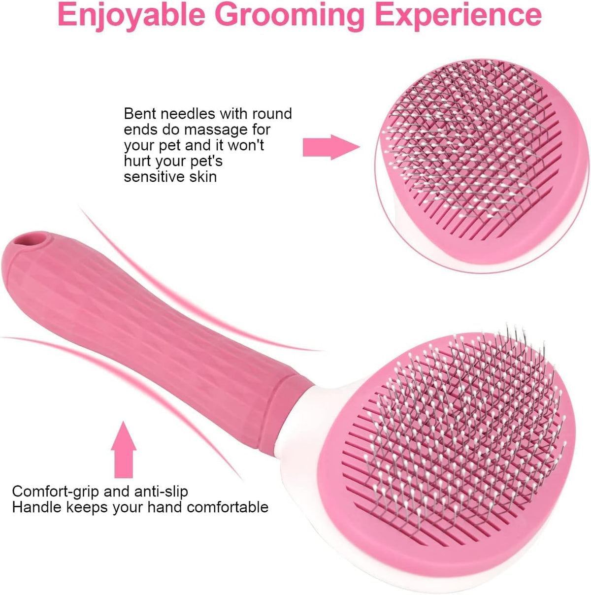 Close up of stainless steel rounded teeth on a pet grooming comb for small dogs and cats