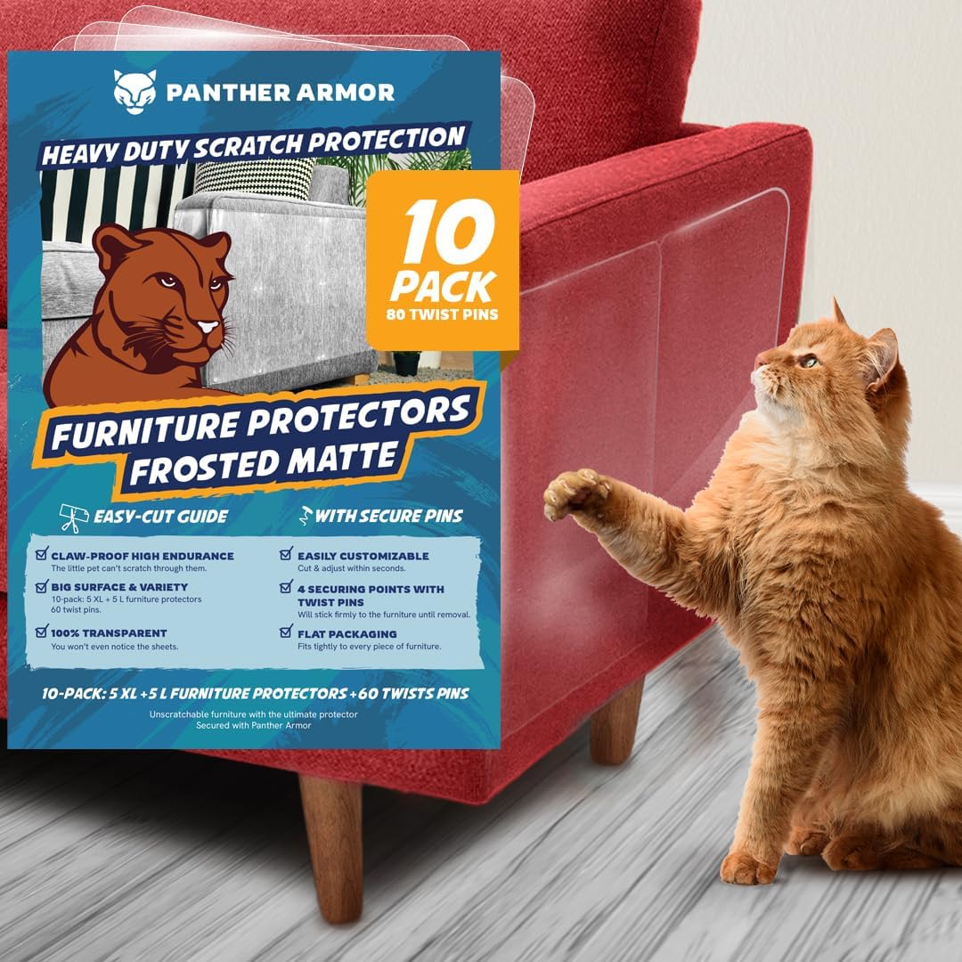 Panther Armor Furniture Protector, 8-Pack, Heavy Duty Anti-Scratch Cat Couch Protector, Transparent - Image 10