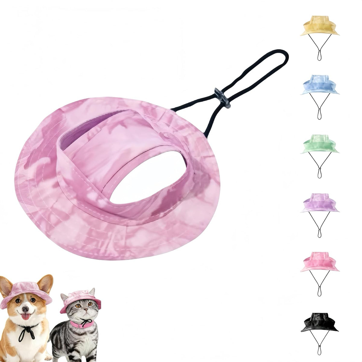 Cat Sun Hat, Dog Bucket Hat, Pet Sport Hat with 2 Ear Holes, Adjustable Sun Protection Bucket Hat for Cats Dogs, Spring Summer Fashion Decorative Hat, Cute Pet Hat Photo Prop Headwear (Blue, L) - Image 11