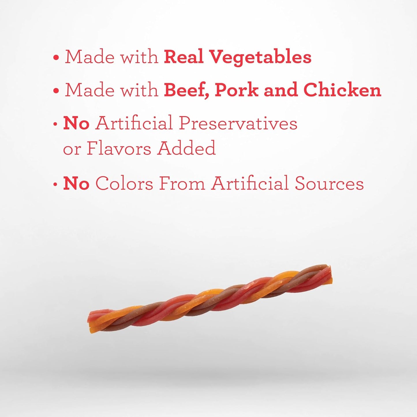 Digestible imported dog treats containing real meat and vegetables
