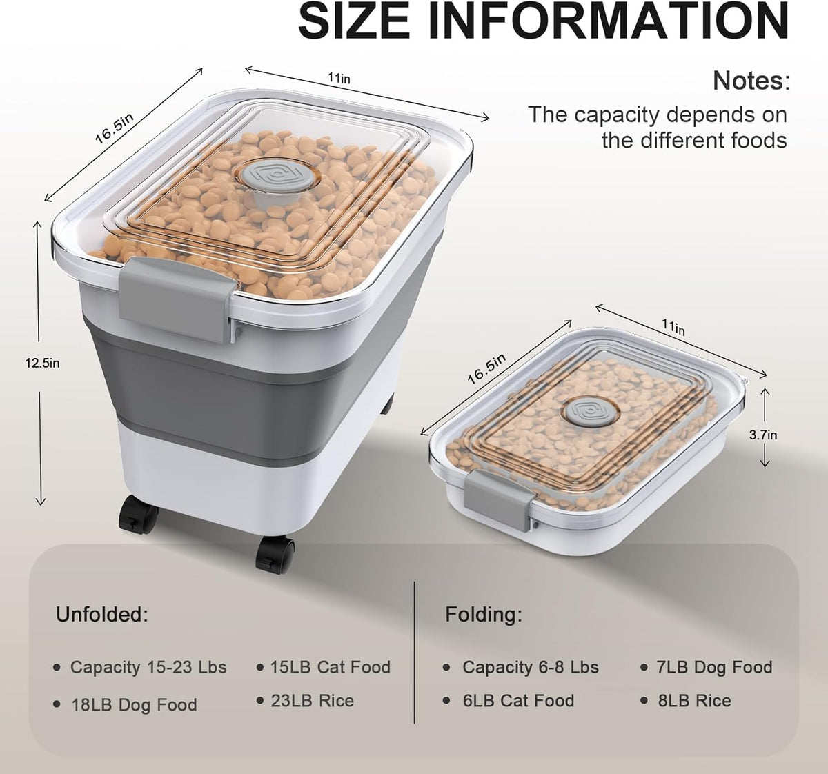 Viretec pet food container showing collapsible mechanism