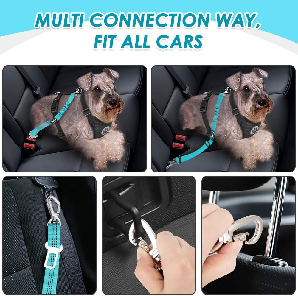 SlowTon Dog Seatbelt, 2 Pack Dog Seat Belt Car Leash Adjustable Elastic Bungee Buffer Heavy Duty Nylon Reflective Pet Safety Tether Connect to Dog Harness for Travel Riding in Vehicle (Daul Clip, B) - Image 14