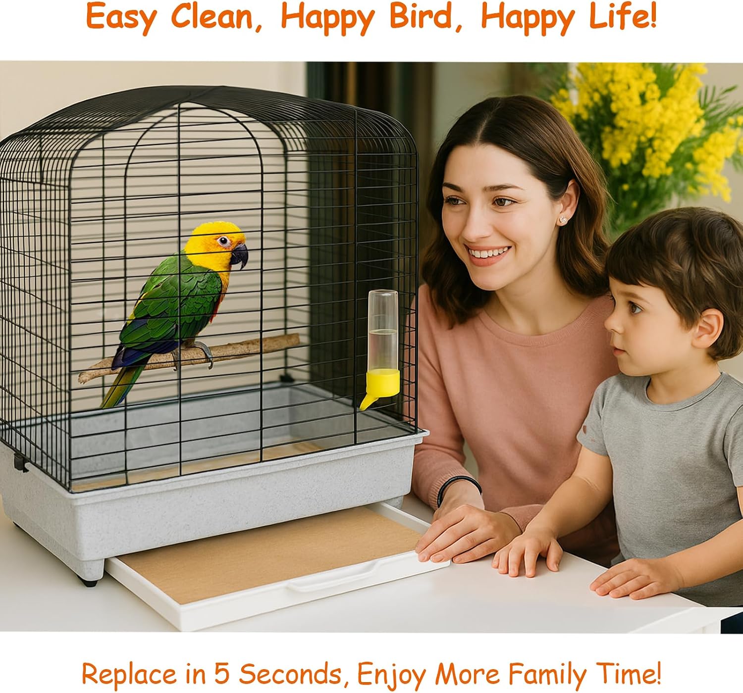 Using scissors to trim Ovesd bird cage liner for custom fit
