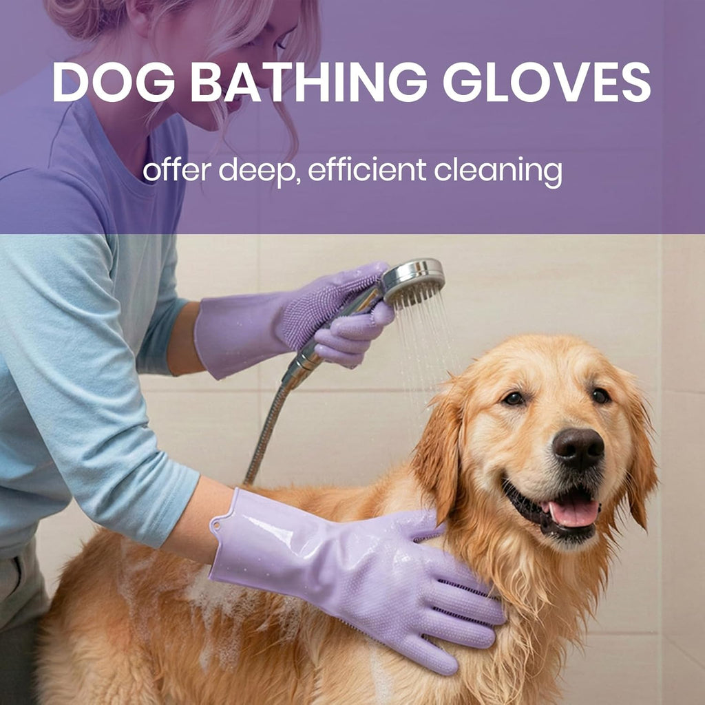 DELOMO Pet Grooming Gloves 1 Pair: Soft and Gentle Silicone Dog Washing Gloves - Bathing Scrubber Brush Mitt Grooming Shedding Fur Removal Massage for Dogs/Cats/Horse, Purple - Image 3