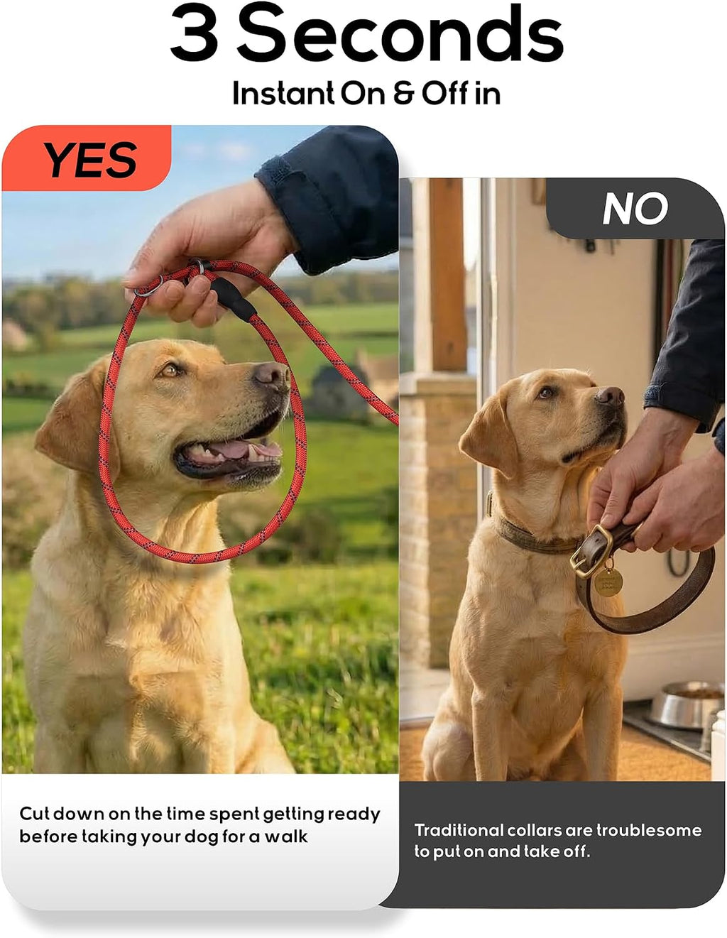 TagME reflective training leash showing leather stopper detail