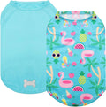 Kyeese 2 pack dog shirts with flamingo pattern and blue vest front view