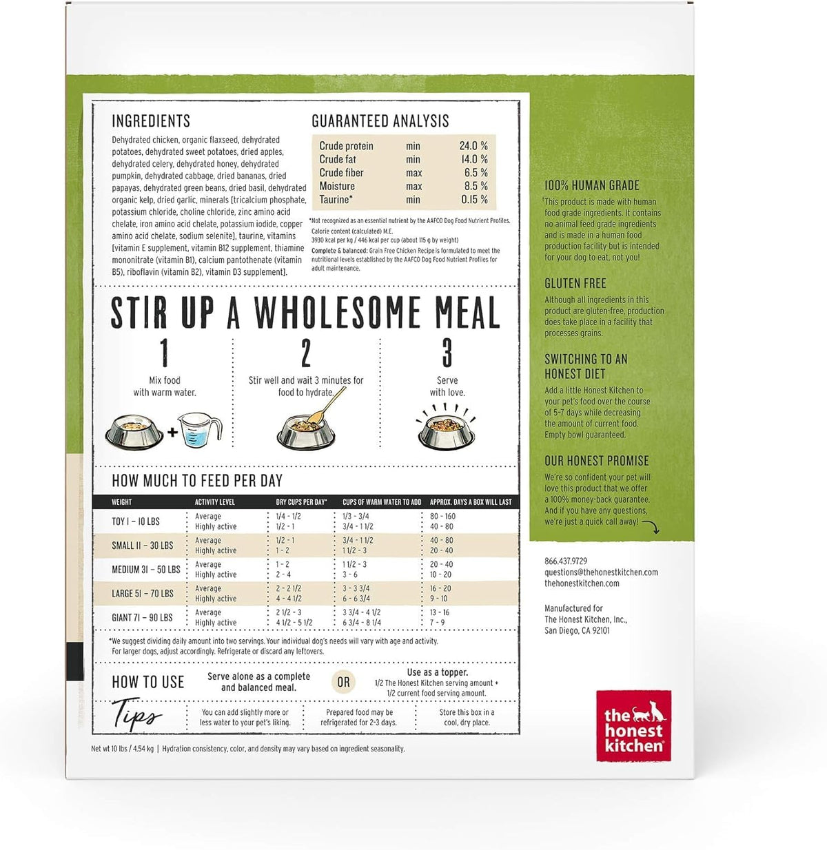 The Honest Kitchen chicken recipe packaging details