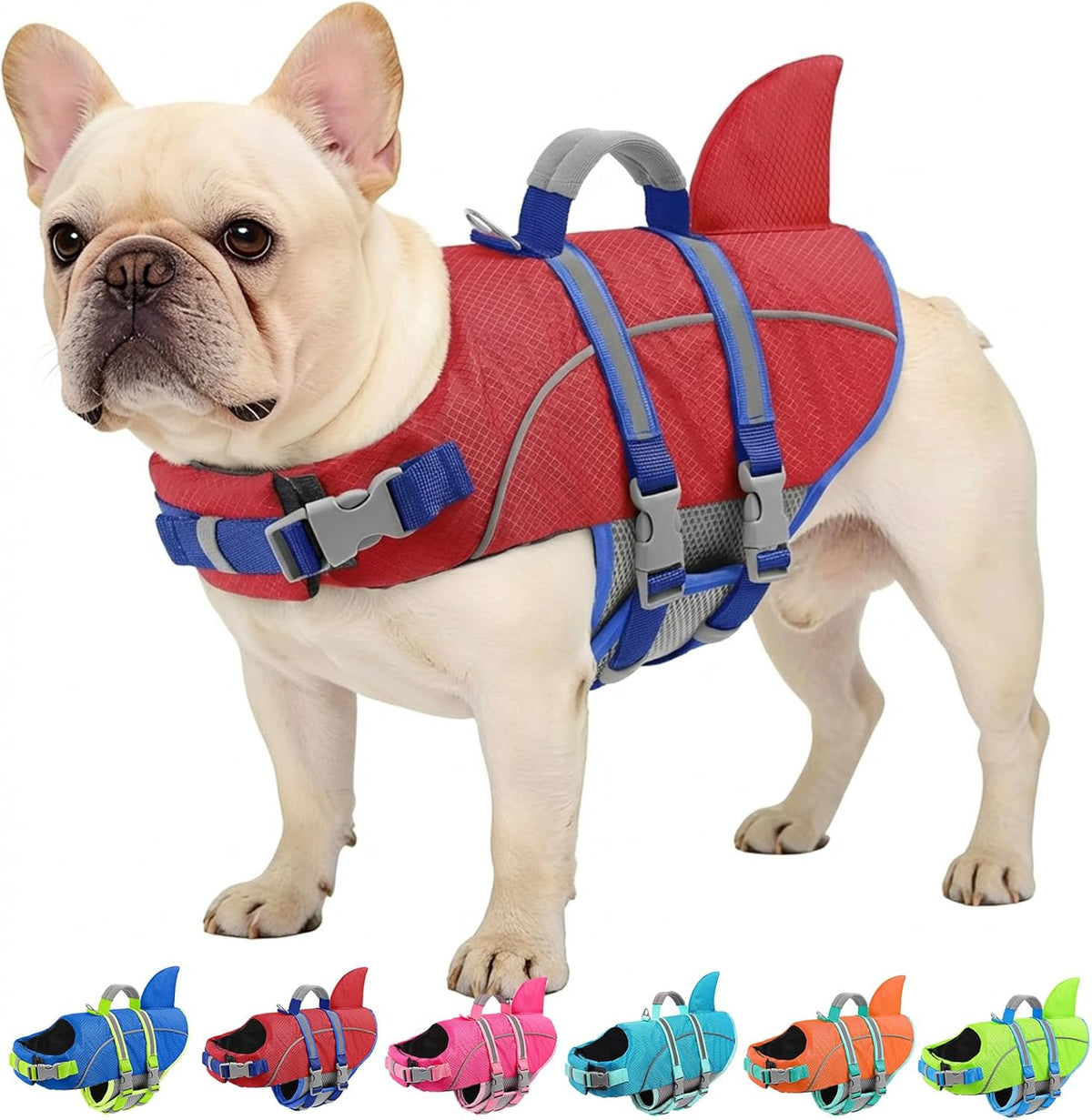 AOFITEE small dog life jacket red shark fin front view