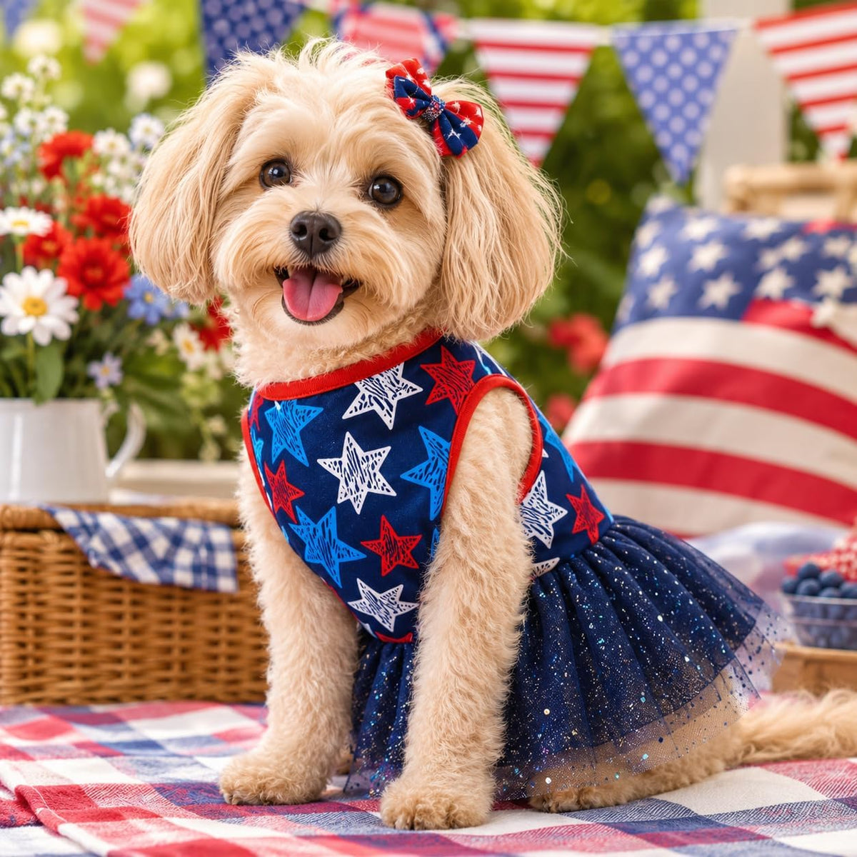 Miiemiu Independence Day dog outfit back view showing mesh layers