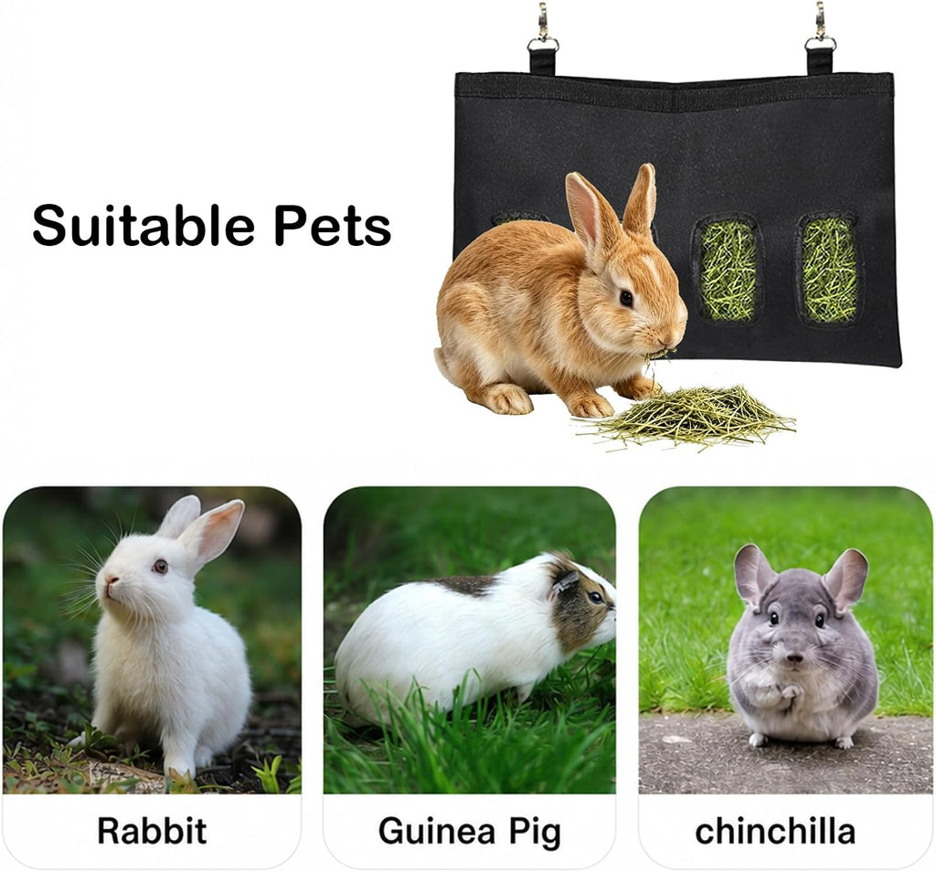 Rabbit Hay Feeder - Large Capacity Oxford Cloth Hanging Hay Bag - 4 Holes - 1 Pcs (Black) - Image 5