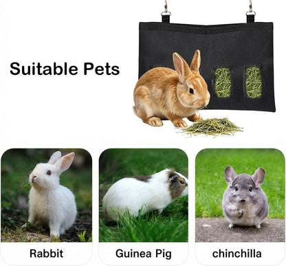 Rabbit Hay Feeder - Large Capacity Oxford Cloth Hanging Hay Bag - 4 Holes - 1 Pcs (Black) - Image 5