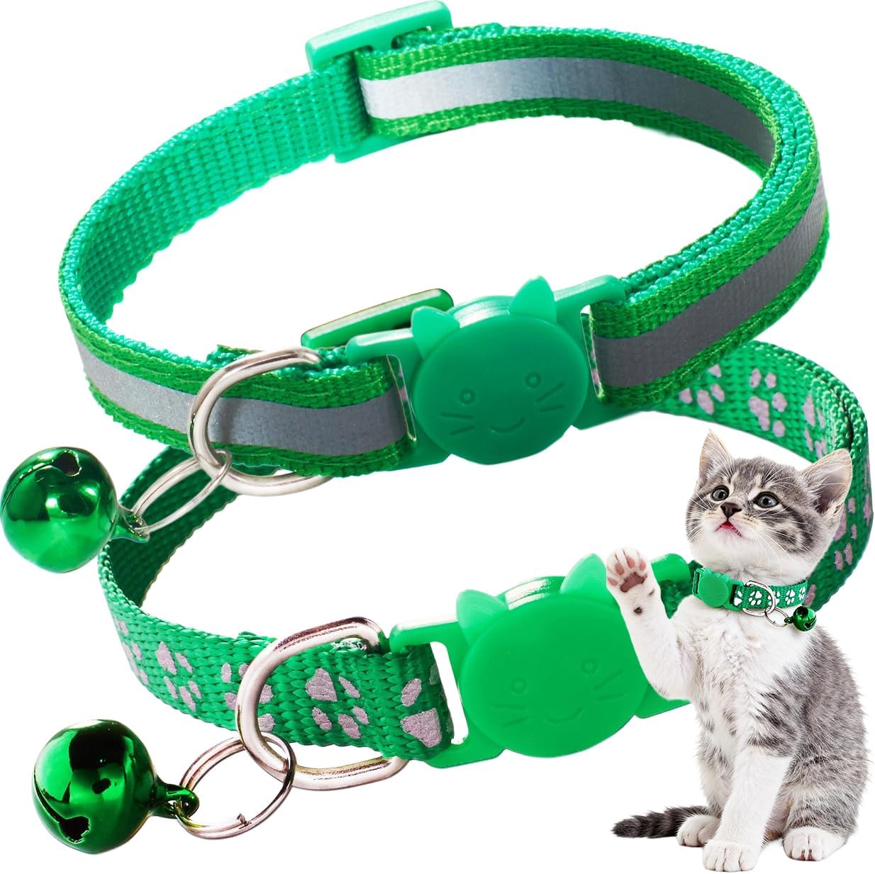 2 Pack Breakaway Cat Collar with Bells, Claw Print Reflective Kitten Collars Safety Buckle Adjustable for Girl and Boy Kitty Pets, Black - Image 12