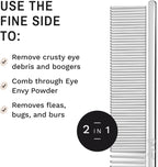 Eye Envy five inch pet face tool showing the precise dual sided coarse and fine spacing