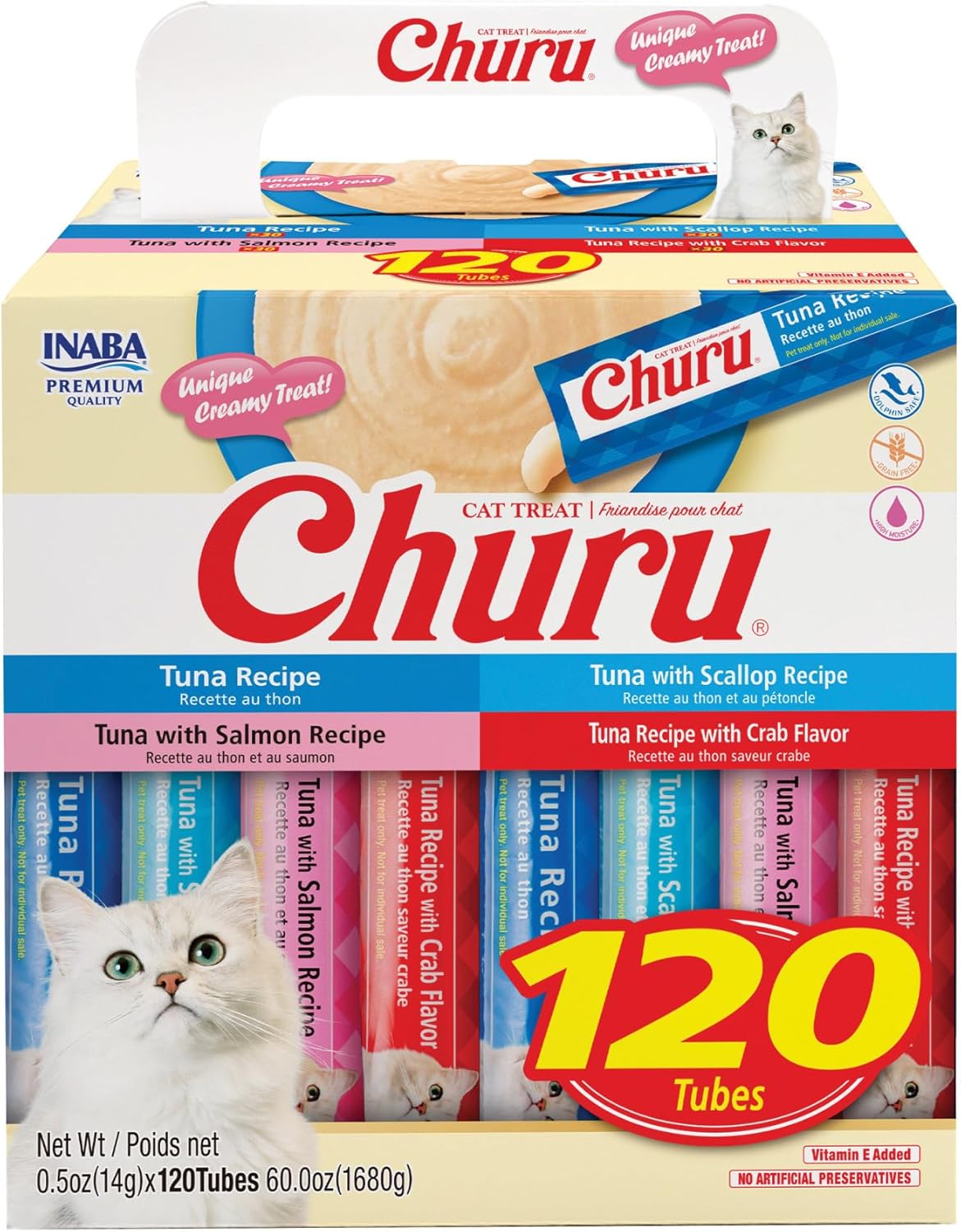 INABA Churu Cat Treats, Lickable, Squeezable Creamy Pure with Vitamin E, 0.5 Ounces per Tube, 100 Tubes Total, Tuna Variety - Image 10