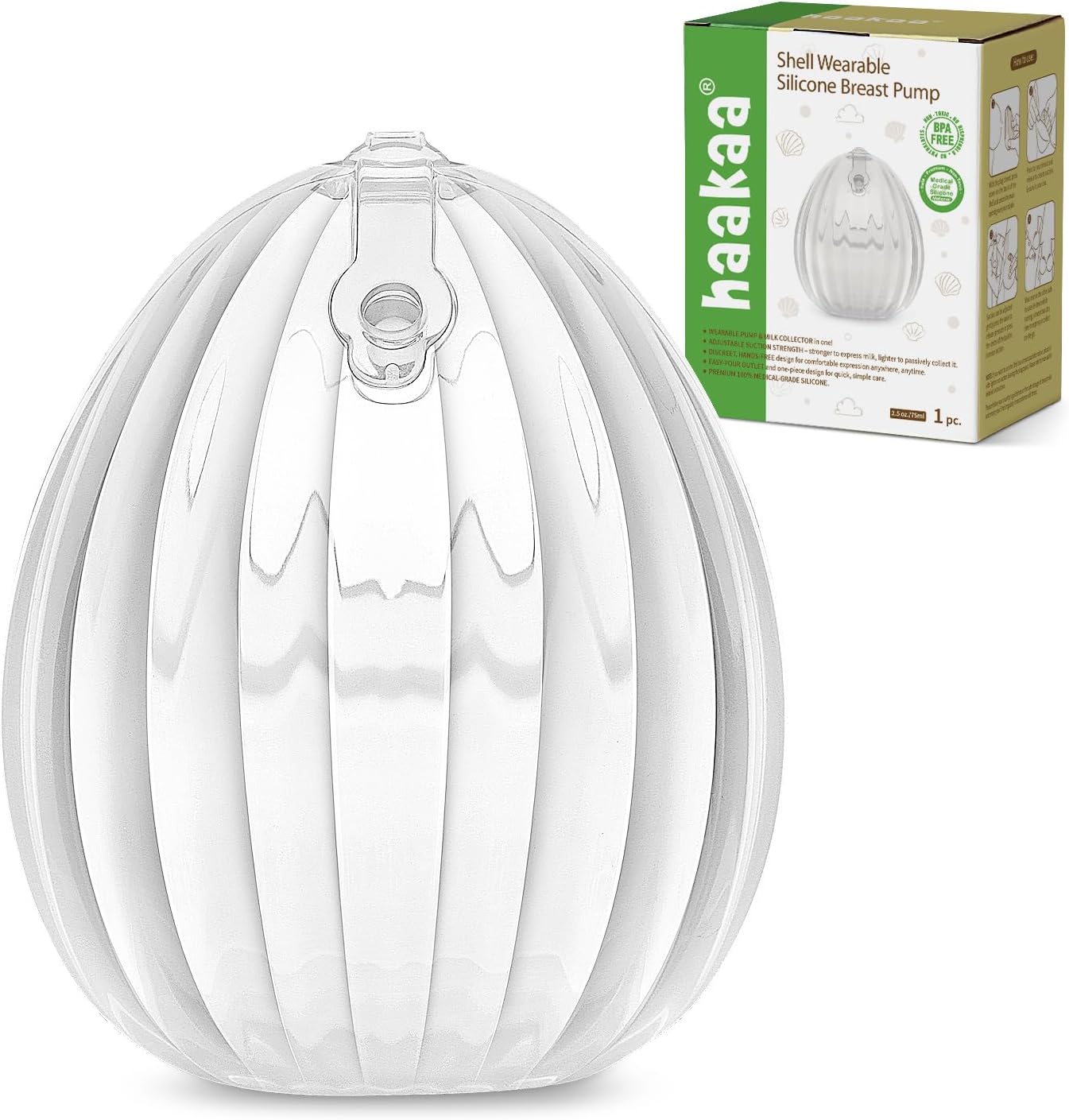 Haakaa Shell Wearable Manual Breast Pump front view of the silicone milk collector