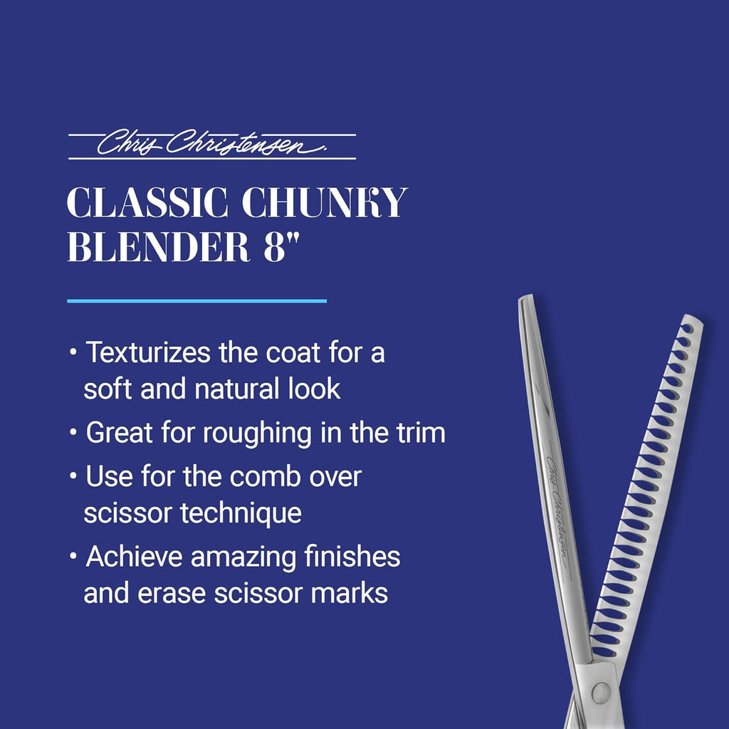 Chris Christensen 7 inch curved shear and 8 inch straight shear close up view