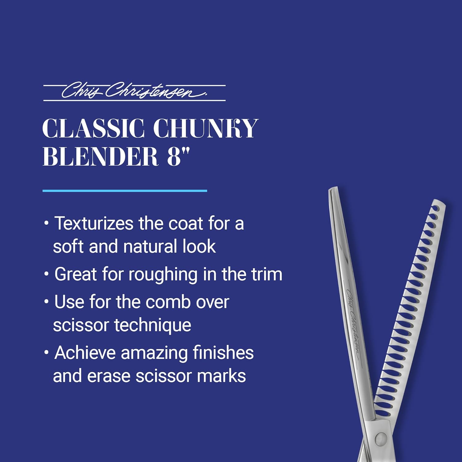 Chris Christensen 7 inch curved shear and 8 inch straight shear close up view