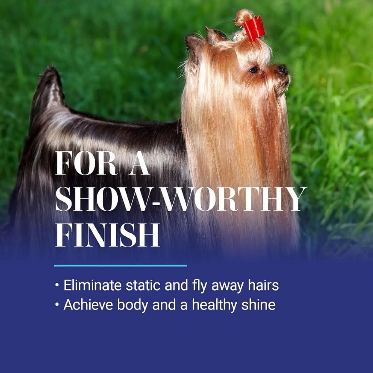 Professional show dog finishing mist designed for all coat types and colors to tame flyaways