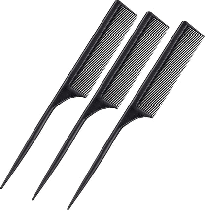 Leinuosen 3 pack carbon fiber rat tail combs front view for hair styling