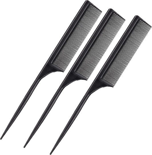 Leinuosen 3 pack carbon fiber rat tail combs front view for hair styling