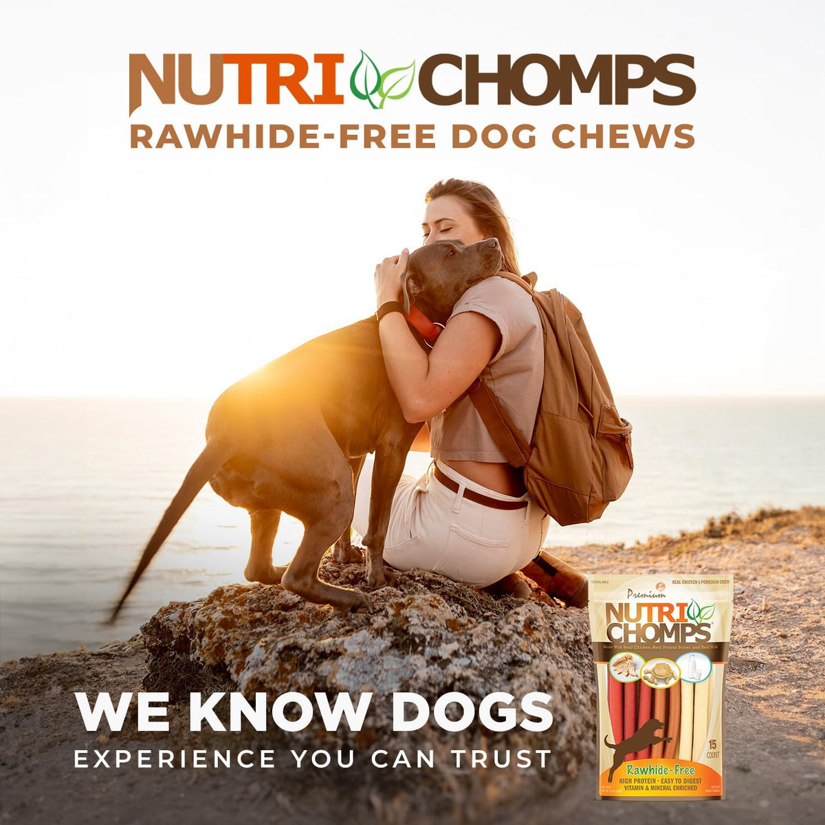 Nutri Chomps 15-pack back packaging showing the vitamin and mineral fortification breakdown.