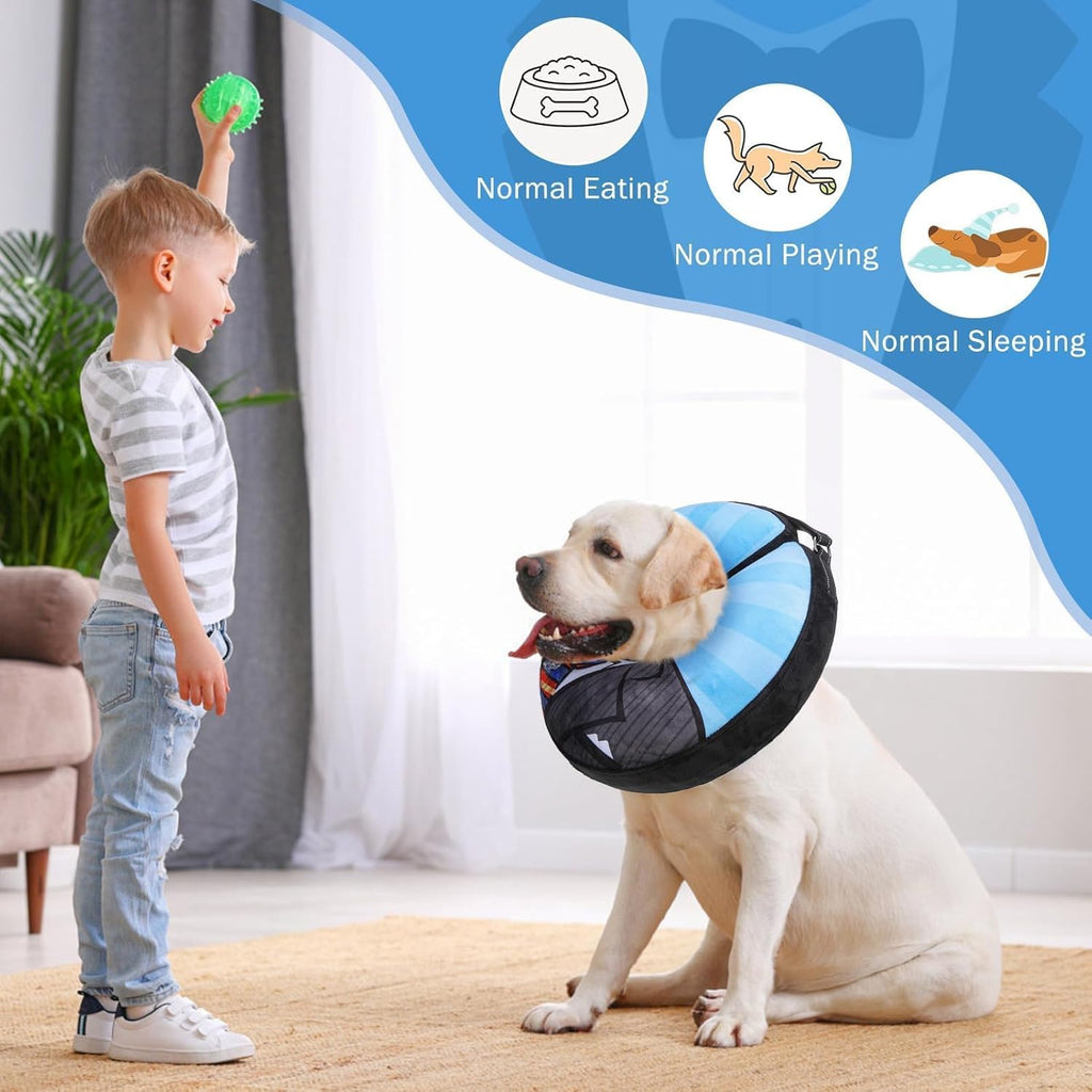 SCENEREAL adjustable dog donut collar black suit print neck pillow