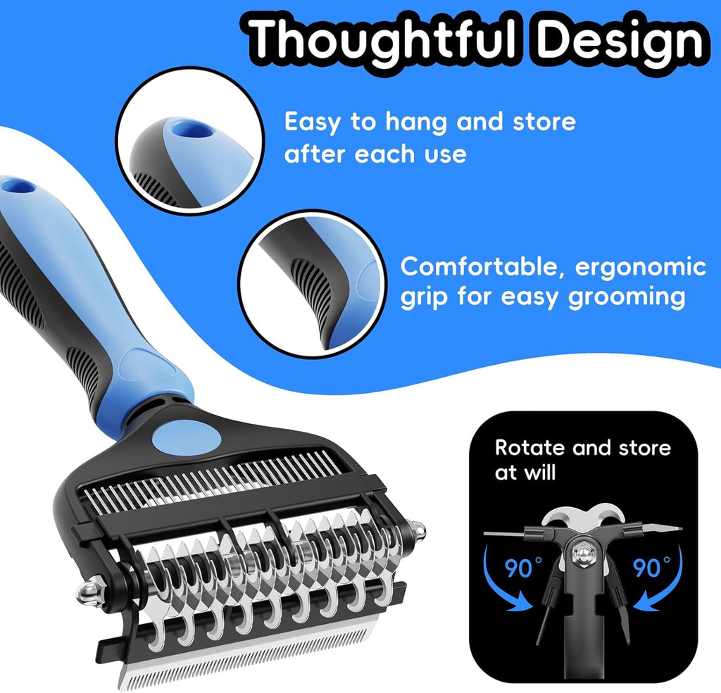Foldable pet dematting comb with non slip handle for thick fur