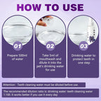 Cat and dog dental water additive for easy fresh breath maintenance.