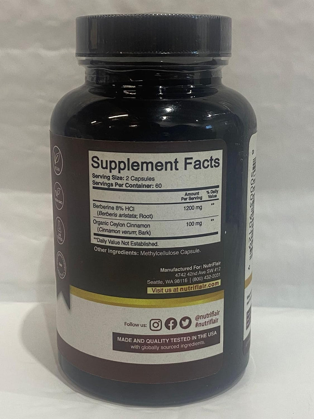 NutriFlair Berberine HCl 1200mg with Ceylon Cinnamon, 120 Capsules - Image 12