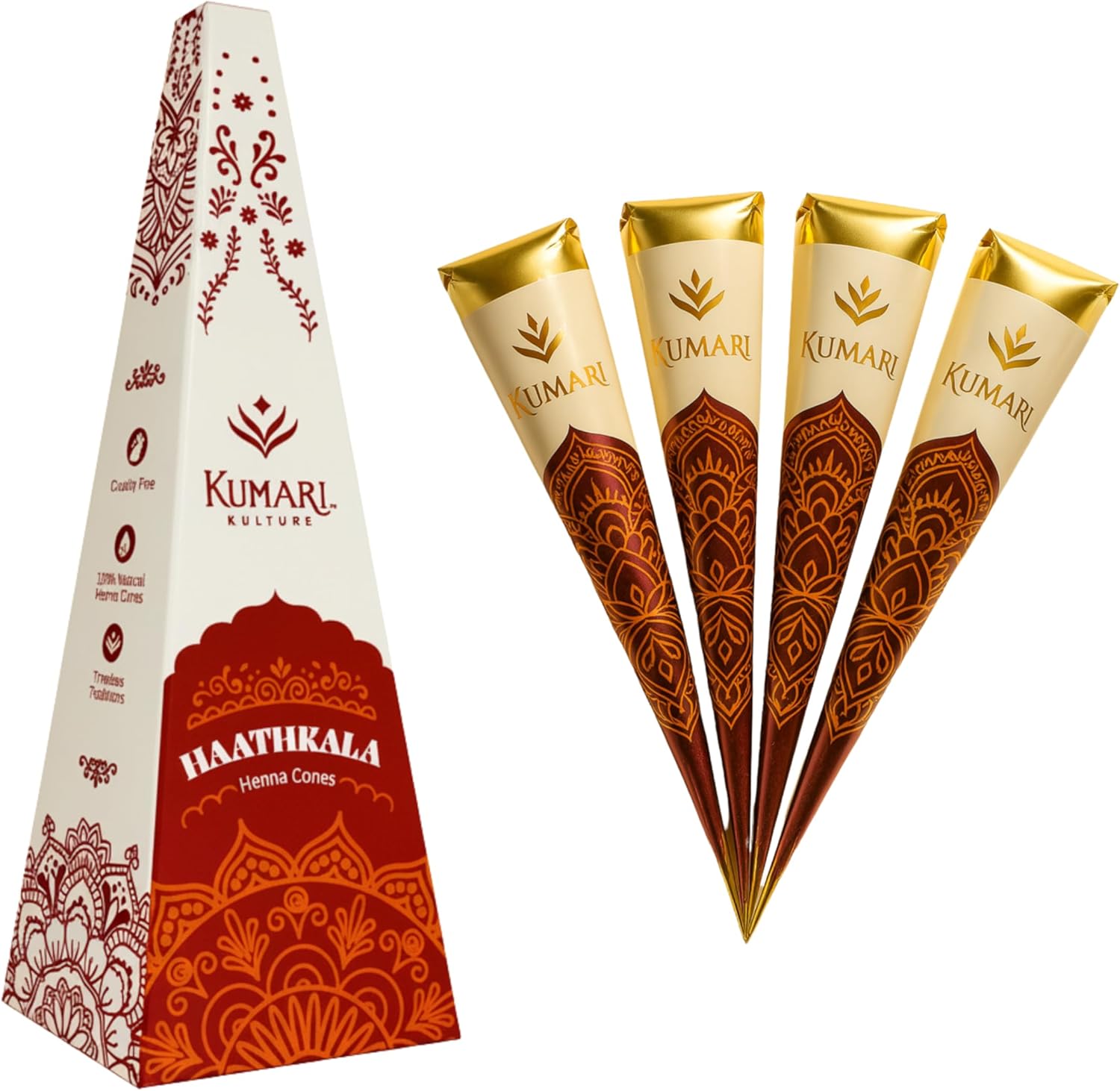 Kumari Kulture Plant Based Henna Paste Cones front view showcasing natural herbal hair dye packaging.