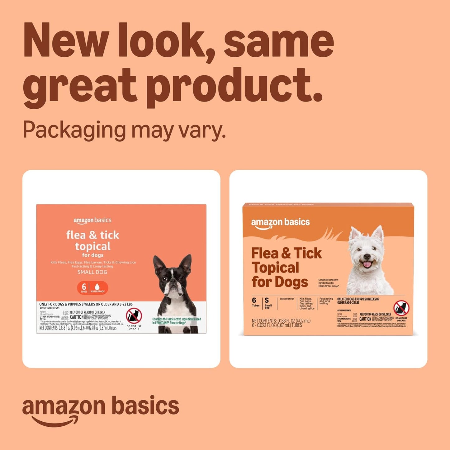 Amazon Basics small dog flea treatment six count applicator tubes display