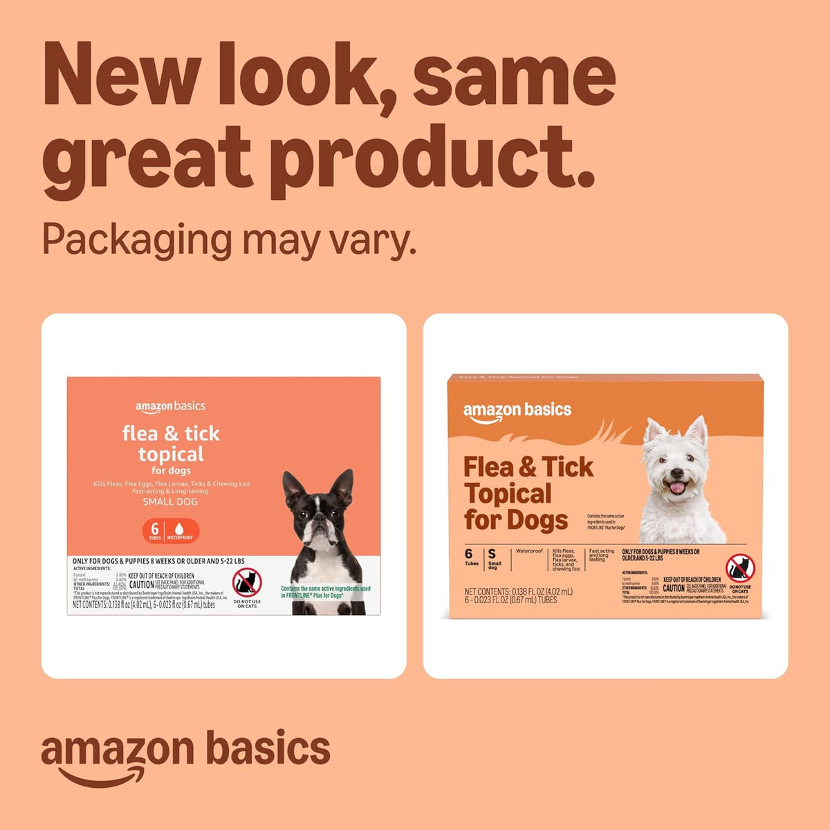 Amazon Basics small dog flea treatment six count applicator tubes display