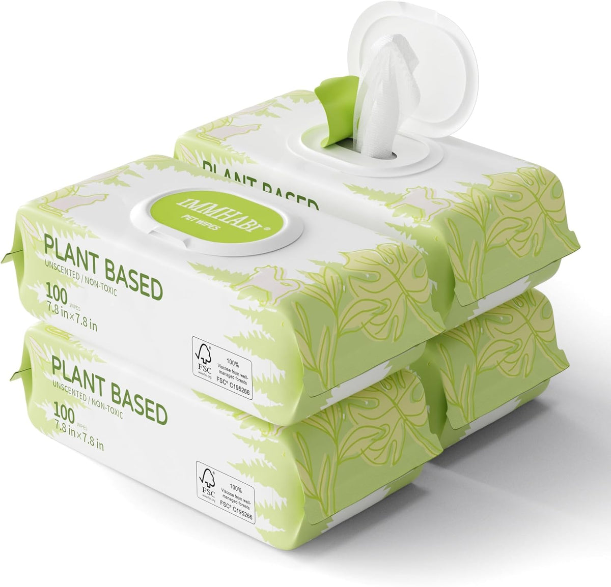 Immhabi plant based unscented pet wipes front view packaging