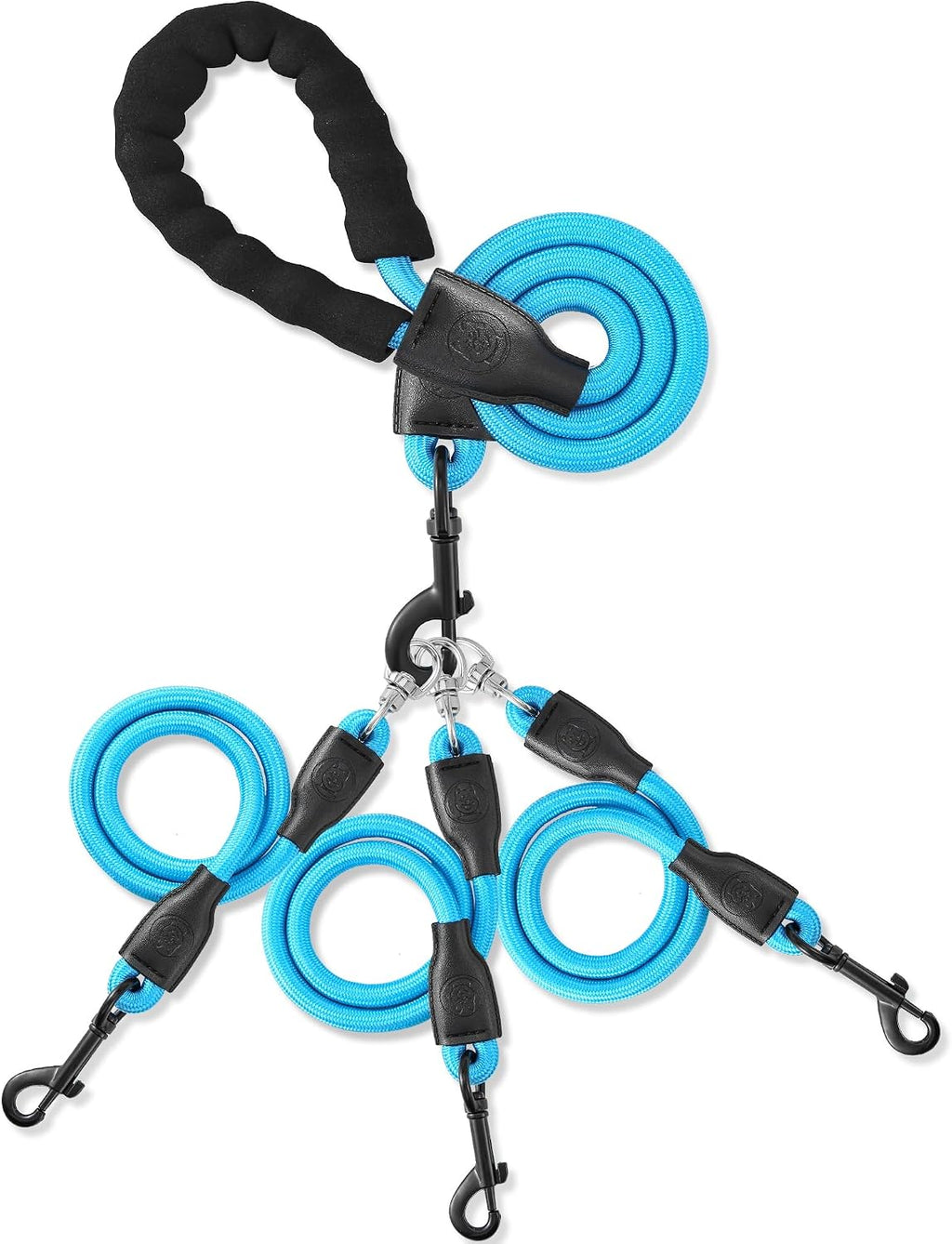 Heavy-duty 3-in-1 dog leash layout showing the main rope and auxiliary attachments.