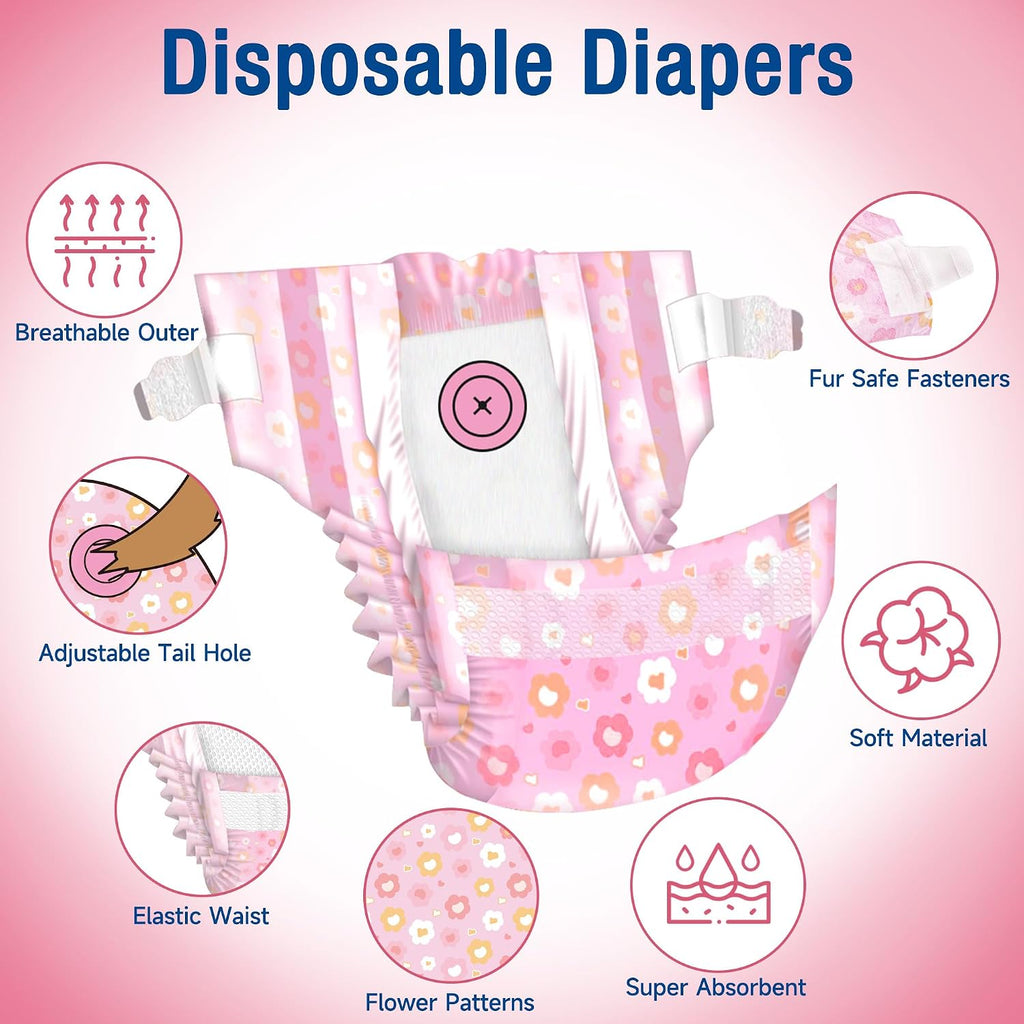 Fur safe adjustable fastener tapes on small dog diaper close up