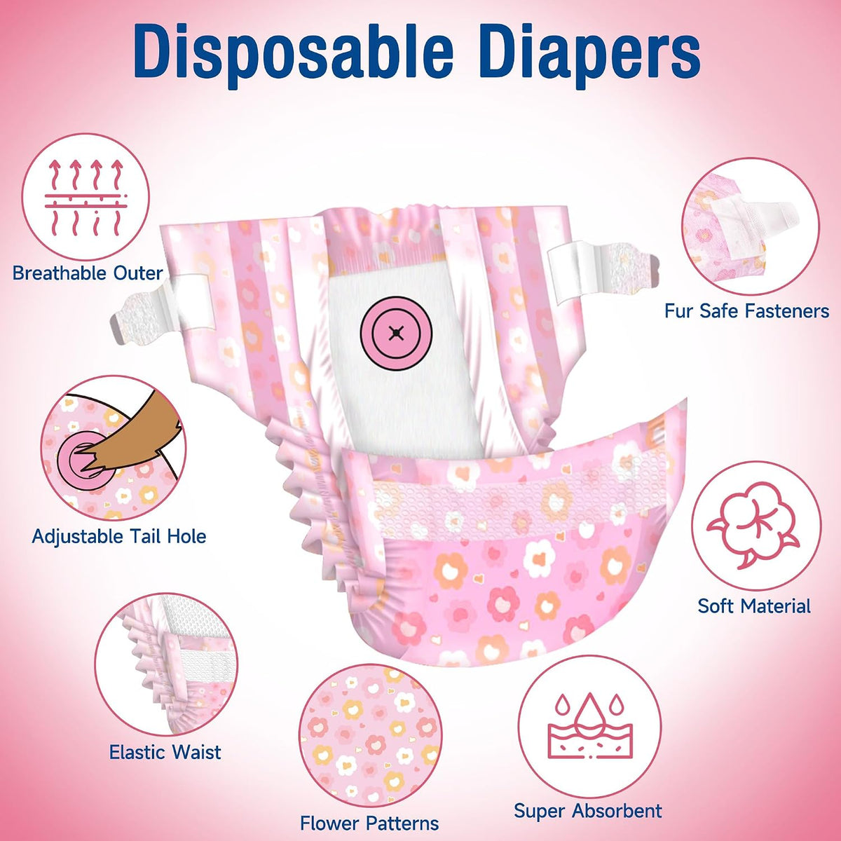 Fur safe adjustable fastener tapes on small dog diaper close up