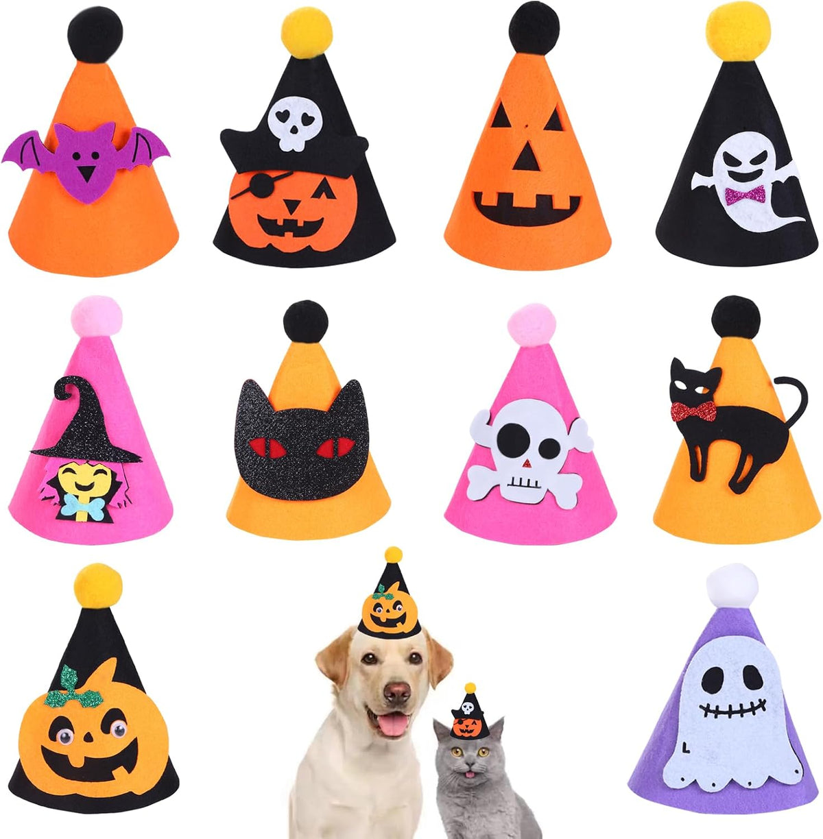 10 Pcs Dog Birthday Hat Set for Small Medium Dogs Cat Puppies, Mini Party Hat with Adjustable Headbands, Cute Pet Hat with Pompons for Birthday Christmas Party Decoration Accessories (Large 5 Inch) - Image 9