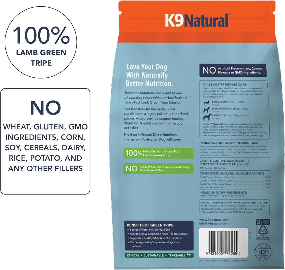 Premium human grade grass fed lamb tripe dog food topping texture close up