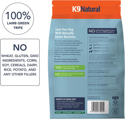 Premium human grade grass fed lamb tripe dog food topping texture close up