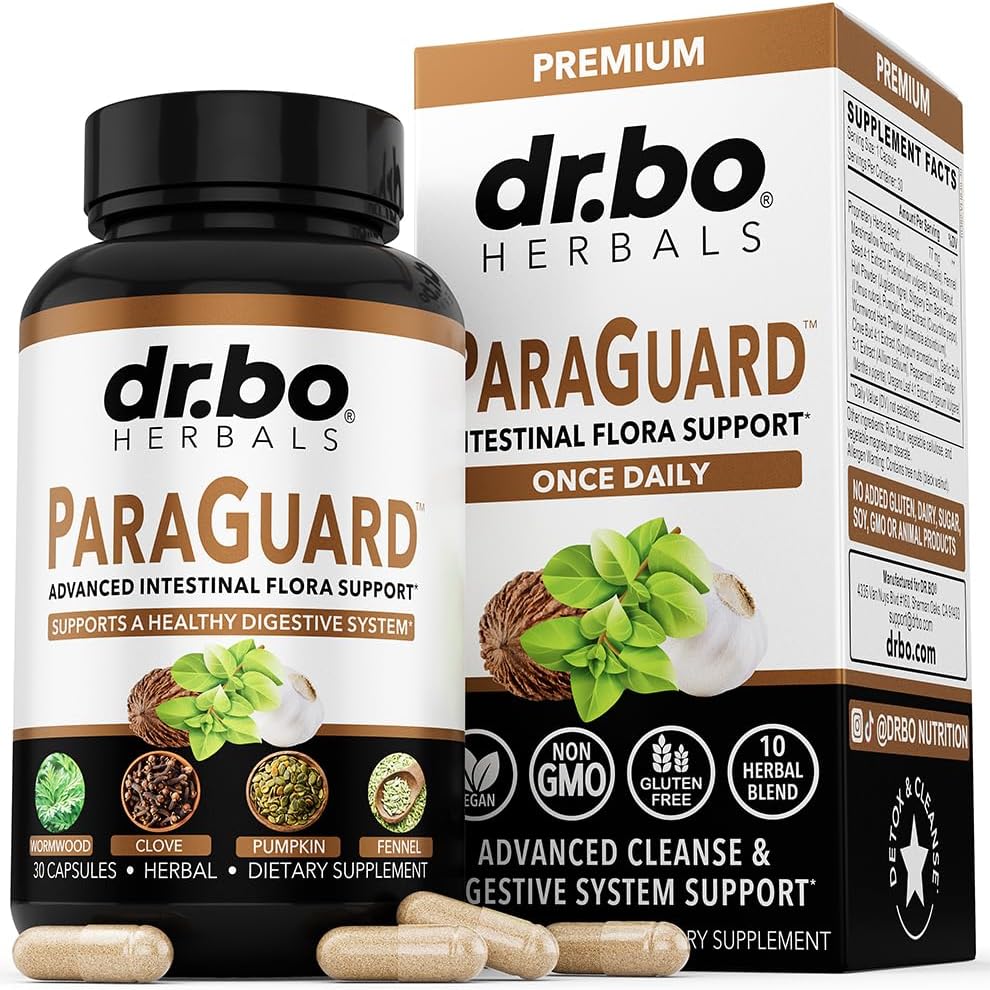 DR. BO ParaGuard Cleanse and Intestinal Guard Supplement bottle front view for gut health.