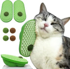 Two green pea shaped cat self groomers for indoor cats