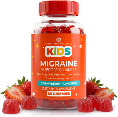 Veralinda Naturals Kids Migraine Support 60 Gummies front view bottle for pediatric head comfort